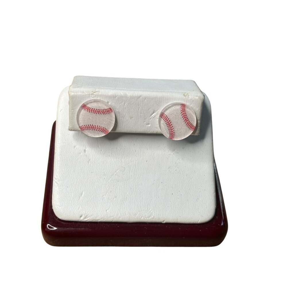 Baseball-Themed Resin Stud Earrings With Secure Gold-Tone Backs